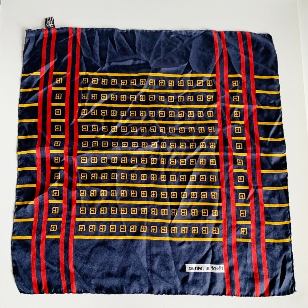 Daniel La Foret 100% Silk Scarf Neck Purse Hair Square Multicolor Hand Rolled